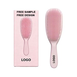 Cepillo para Desenredar el <span class=keywords><strong>Cabello</strong></span> con Logotipo Personalizado, Cepillo para el <span class=keywords><strong>Cabello</strong></span> de Plástico Rosa Claro, Cepillo para Masaje del Cuero Cabelludo con Cerdas Flexibles para Mujeres con <span class=keywords><strong>Cabello</strong></span> Rizado - Product Image 1