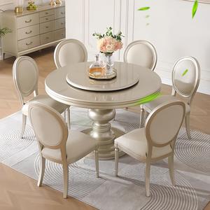 Table à manger ronde en bois massif de style américain, luxe léger, moderne et minimaliste, avec plateau tournant, ensemble de salle à manger commercial durable - Product Image 2