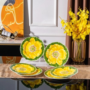 Wholesale Tropical Floral Environment Friendly Non-Toxic Bone China Dinner <b>Ceramic</b> Tableware Sets Modern American Style - Product Image 5
