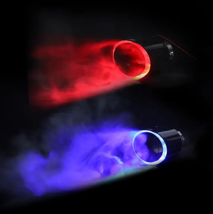 Custom logo carbon fiber black muffler tip car exhaust pipe fire flame led color with red/blue led light