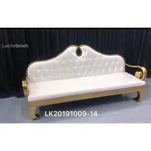 LK20191009-14 commercio all'ingrosso Sposa e lo sposo d'oro divano 2 posti in acciaio inox reale da sposa in pelle divano