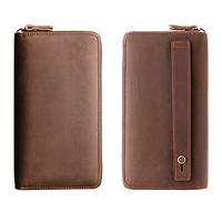 Dompet Kulit Asli Crazy Horse Bersertifikasi LWG BSCI untuk Pria, Tas Selempang Bisnis Vintage dengan Ritsleting, Produsen OEM