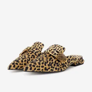 Thiết Kế Giày Phụ Nữ Thấp Gót Dép Đi Trong Nhà Thời Trang Leopard In Mule Dép Đi Rong Da Phong Cách Phụ Nữ Phẳng Nửa Giày