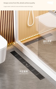 Siphon de sol linéaire moderne en acier inoxydable poli pour salle de bain, toilettes, douche, anti-odeur - Product Image 4