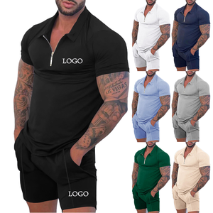 Ensemble de survêtement pour homme OEM en tricot respirant, polo à manches courtes avec fermeture éclair et short, vêtements décontractés d'été, streetwear, ensemble 2 pièces - Product Image 1