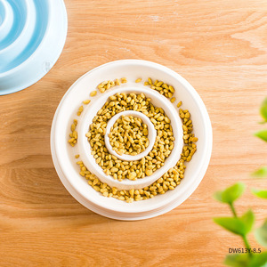 Bol à alimentation lente personnalisable pour animaux de compagnie 21,8 cm beige bleu céramique anti-étouffement pour chiens et chats - Product Image 1