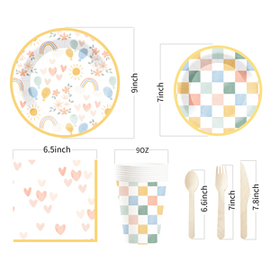 Ensemble de vaisselle sur le thème de l'arc-en-ciel personnalisé DAMAI pour les décorations de fête d'anniversaire des filles, fournitures pour fête d'anniversaire, assiettes en papier à motif de damier - Product Image 5