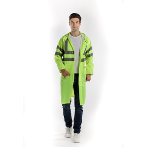 เสื้อกันฝนสะท้อนแสงสำหรับผู้ใหญ่ รุ่น Super Factory 170T18S โพลีเอสเตอร์ PVC กันน้ำ มีฮู้ด แขนเสื้อแบบชิ้นเดียว สำหรับงานนิรภัย รับผลิตแบบ OEM/ODM ตามสั่ง - Product Image 4