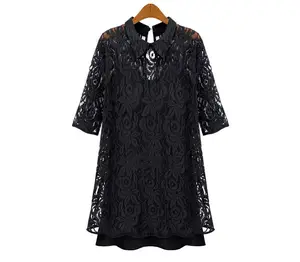 섹시한 봄 가을 여성 플러스 사이즈 S ~ 2XL 3XLBlack 레이스 드레스 가짜 두 조각 Vestidos 드레스 원피스 드레스 대형 의류