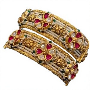 Stunning Rajwadi Brass Gold Plated Moissanite Best Quality Two Sets of Openable Bangles for Wedding Festival Wear for Women - Product Image 1