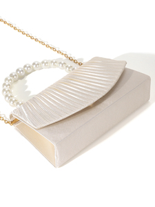Bell Luxury High Quality Square Satin Evening <b>Clutch</b> Bag Pearl Pleated Design for Women's Elegant <b>Wedding</b> Fashion Handbag - Product Image 5