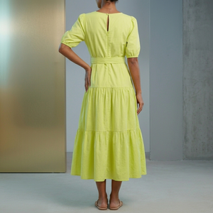 Vestido de Mujer al por Mayor, Verde Sólido, Poliéster, Largo hasta la Rodilla, Estilo Urbano, con Cinturón, Mangas Tipo Cap, Transpirable y Lavable, OEM ODM - Product Image 4