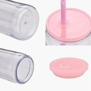 Gobelet en plastique transparent de 16 oz, écologique, type Mason Jar, personnalisable, à double paroi, avec paille, vente en gros - Product Image 2