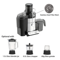 Extracteur de jus centrifuge électrique à commande tactile numérique 1000W, boîtier en acier inoxydable, capacité 1L, usage domestique, affichage du menu couleur