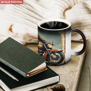 Mug en céramique givrée 11oz noir, tasse magique changeante de couleur avec motif moto - Product Image 3