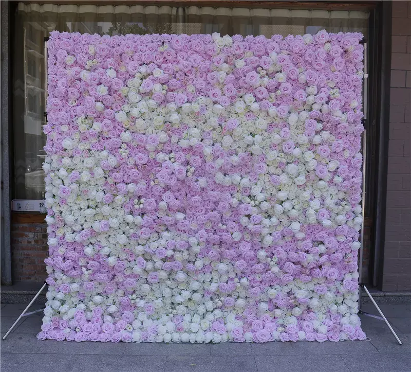QSLH-W039 Customized Wedding Decor 3D Cloth Flower Walls Purple Rose Wedding Artificial Silk Flower Wall Panel Backdrop