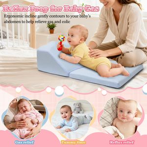 Coussin incliné anti-régurgitation pour bébé, pliable, fermeté moyenne, coussin de soutien pour allaitement nouveau-né, bleu - Product Image 3
