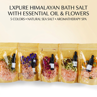 Lxpure Vente en gros 150g Sel de bain rose naturel de l'Himalaya avec fleurs séchées et huiles essentielles pour aromathérapie et spa, sachet OEM pour adultes