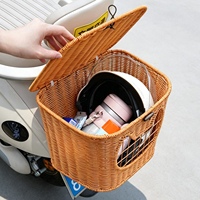 Panier de transport universel pour animaux de compagnie pour vélo électrique, avec couvercle anti-évasion et design ajouré pour chat, panier imitation rotin pour animaux de compagnie, pour montage avant ou arrière