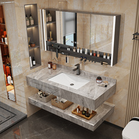 Nouveau placard commode miroir flottant Led armoire murale ensemble marbre salle de bain vanités avec évier et miroirs pour hôtel salle de bain