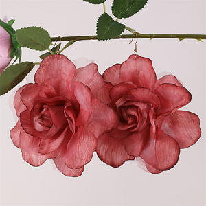 แฟชั่นสีสดผ้าต่างหูดอกกุหลาบขนาดใหญ่ใบหวานรูปหัวใจหยดไข่มุกต่างหูพู่ลูกปัดเครื่องประดับผู้หญิง - Product Image 3