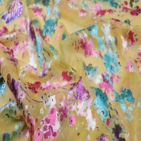 Kain Sutra Burn Out Motif Kupu-kupu Kuning Asli Berkilau Cantik dengan Bunga Opal untuk Pakaian Kemeja Pria Wanita