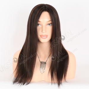 Precioso cabello marrón oscuro con reflejos, tapa sin pegamento superior de seda realista, pelucas de cabello humano recto de 16 pulgadas para mujeres caucásicas - Product Image 2