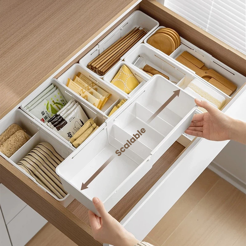 Adjustable Drawer Storage Basket Organizer Box
