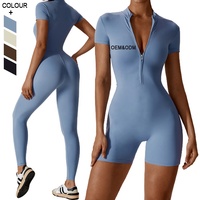 Combinaison de sport une pièce pour femme, style débardeur, à découpes, avec fermeture éclair et manches courtes, pour le yoga et le fitness, vente en gros