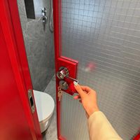 Porte battante moderne personnalisable à 2 vitres dépolies, cadre en alliage titane-magnésium, finition étanche pour cuisine et hôtel
