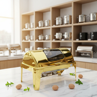 Chauffe-Plat Professionnel Haut de Gamme 9L en Acier Inoxydable Doré avec Fenêtre Visible, Idéal pour Buffets, Traiteur et Événements