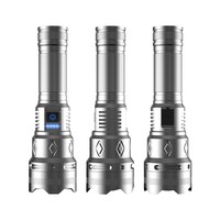 Lampe torche LED 35W haute luminosité argentée, portable pour la chasse et la randonnée, laser blanc super puissant, lampe torche en aluminium rechargeable