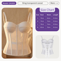 Top corsé transparente con copas y malla, con diseño de bustier y varillas, con cordones