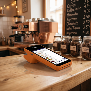 เครื่อง POS แบบพกพาสำหรับ Android หน้าจอสัมผัส 5.5 นิ้ว พร้อม NFC และบลูทูธ สีส้ม - Product Image 1