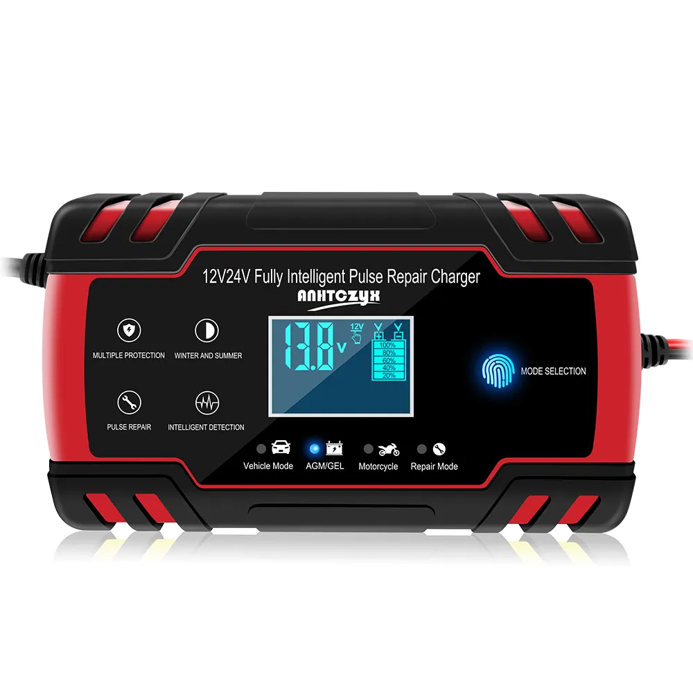 E-fast chargeur de batterie 12v 24v pour voiture bateau moto réparation d'impulsions chargeur de batterie au plomb chargeur de batterie LCD 12V 8A