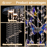 Lustre suspendu de luxe en perles de cristal, design papillons en fer, avec LED, pour décoration de mariage et de banquets
