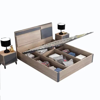 Cadre de lit moderne et simple en bois massif, lit double de 1,5 mètre, grand rangement, lit simple de 1,8 mètre, panneau King pour chambre principale, en tissu
