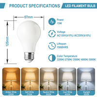 Ampoule LED en verre A23 E26/E27 à haute efficacité 15W 4100K blanc doux Ra90 dimmable 15000 heures pour usage résidentiel