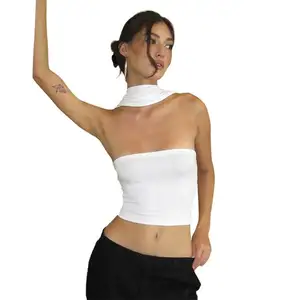 Penjualan terlaris musim panas latihan aerobik wanita seksi Halter leher atas Bra nilon telanjang merasa berlari pakaian Croptop rompi untuk wanita