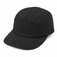 Casquette de camping personnalisée noire unie à 5 panneaux, perforations latérales au laser, séchage rapide, pour la course et les sports de plein air