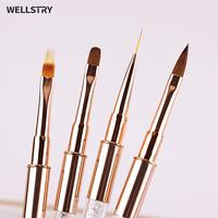 Kit de manucure professionnel 15 pièces en nylon pour ongles, avec stylo à gel pour peinture, dessin de rayures, fleurs et motifs français, manche or rose, pour vernis gel.