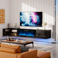 Meuble TV mural flottant de 70 pouces pour téléviseurs jusqu'à 80 pouces, console multimédia avec éclairage LED, armoire haute brillance pour salon