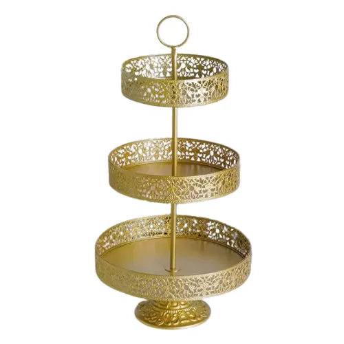 Tea Party Pastry Round Cake Stands Three Tier Lace Design Metal Cupcake Stand Multiple Size Metal Stands in Gift Box