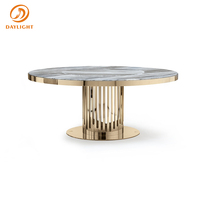 Table à manger en acier inoxydable doré, table ronde en marbre de luxe pour la salle à manger, pour la maison, l'hôtel