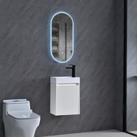 Set Meja Rias Kamar Mandi Minimalis Modern Putih Beralur dengan Cermin LED Sensor Sentuh Pintar, Ringkas, Tipis, Terpasang di Dinding, Model Gantung untuk Kamar Tidur