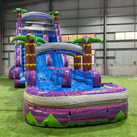 Toboggan aquatique gonflable commercial de 45 pieds de long, double piste, grand toboggan aquatique gonflable pour adultes