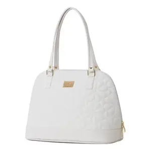 Bolso de Mano Acolchado Blanco para Mujer Fana Aubrey, Forma Boston, Cierre de Cremallera, Dos Asas, Estilo Clásico, Uso Diario, Microfibra Sintética - Product Image 3