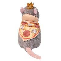 Peluche souris Pizza King avec couronne et cape, jouet en peluche doux pour enfants, adorable peluche souris grise