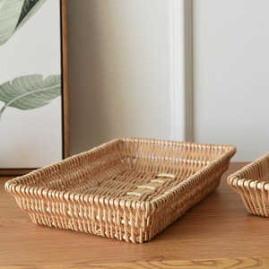 Wicker <b>Storage</b> <b>Baskets</b> Rectangle Handmade For Fruit Snacks Bread Home Use - Product Image 2