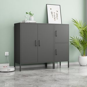 Modern Freestanding <b>Sideboard</b> Cabinet Multi-Level Oak & Steel Storage <b>for</b> Living & <b>Kitchen</b> with Standing Feet - Product Image 2